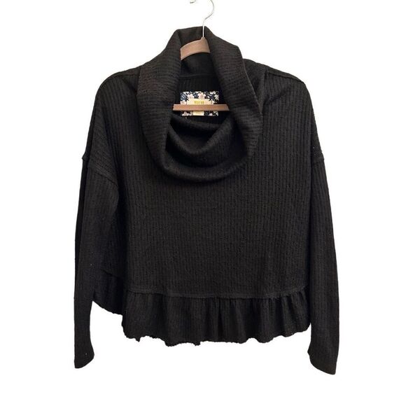 Maeve cowl neck waffle knit sweater oversized XSP black - Picture 1 of 8